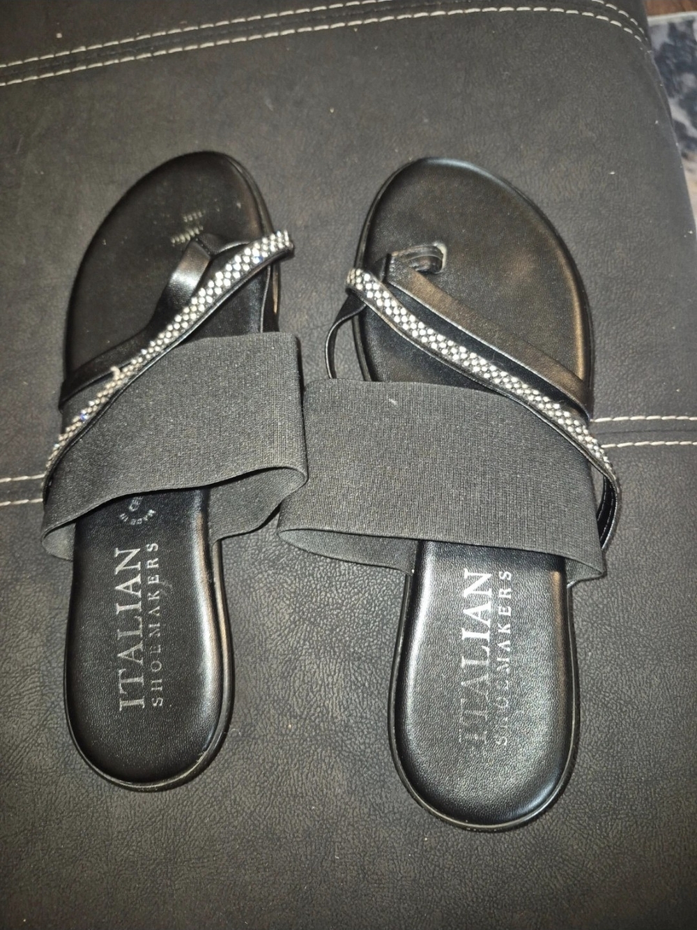 Italian Shoemakers Black Slip-On Sandals with Sparkling Strap
